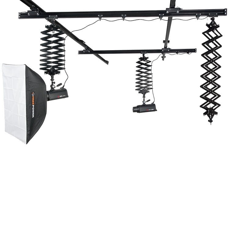 System sufitowego mocowania oświetlenia z 3 pantografami
Sufitowy system mocowania oświetlenia z 3 pantografami