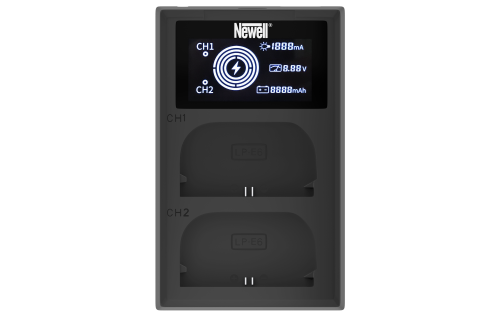 Ładowarka dwukanałowa z wyświetlaczem Newell FDL-USB-C do akumulatorów LP-E6 Canon