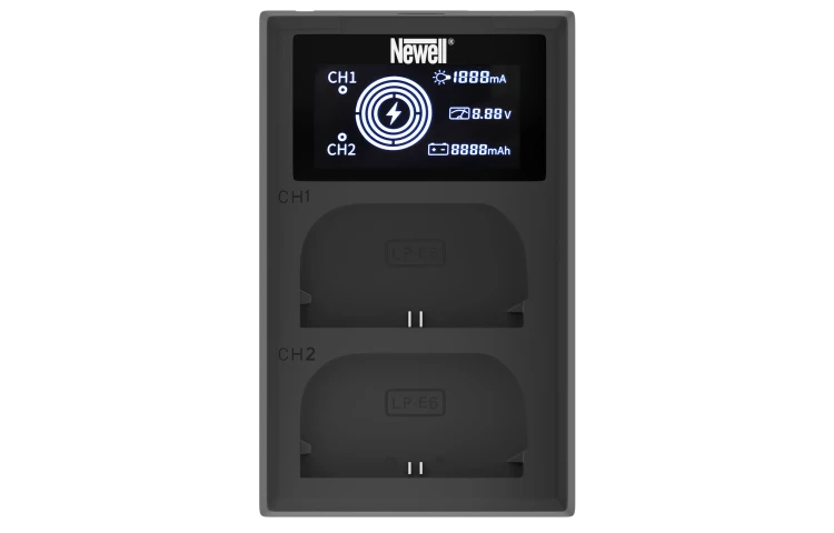 Ładowarka dwukanałowa z wyświetlaczem Newell FDL-USB-C do akumulatorów LP-E6 Canon