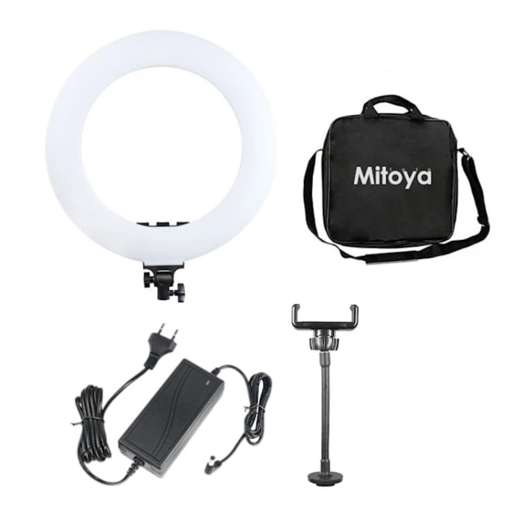 Lampa pierścieniowa Mitoya LED RL-480L z regulacją + 2x akumulatory i ładowarka