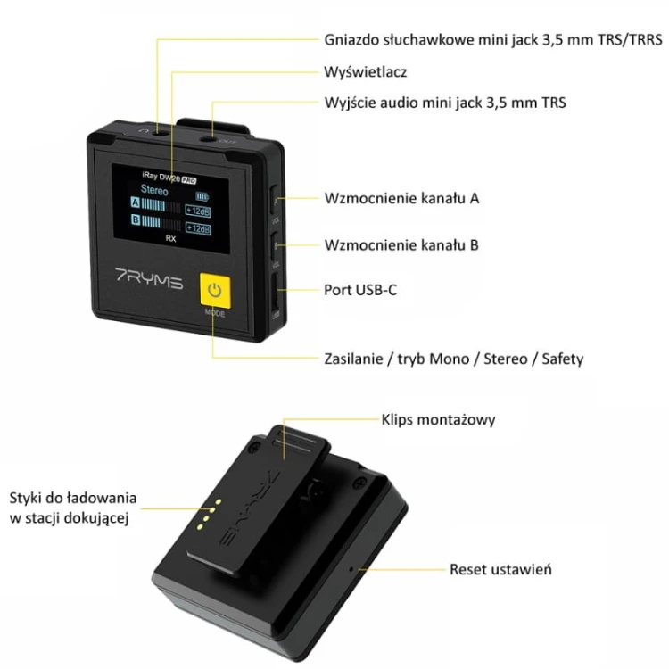 Zestaw mikrofonów bezprzewodowych 7Ryms Iray DW20 PRO (mini jack 3,5mm)