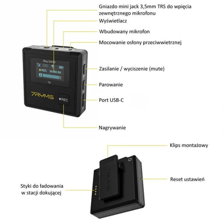 Zestaw mikrofonów bezprzewodowych 7Ryms Iray DW30 (mini jack 3,5mm)