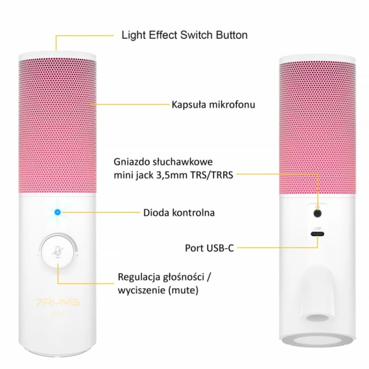 Mikrofon pojemnościowy 7Ryms SR-AT10 Biały ( USB-C/USB-A )