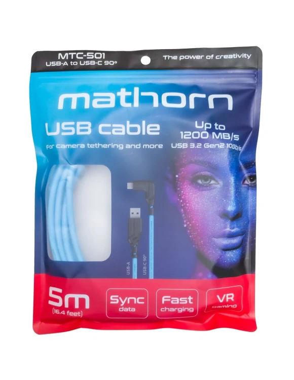Kabel do tetheringu Mathorn MTC-501 5m USB A - USB C90 ArcticBlue