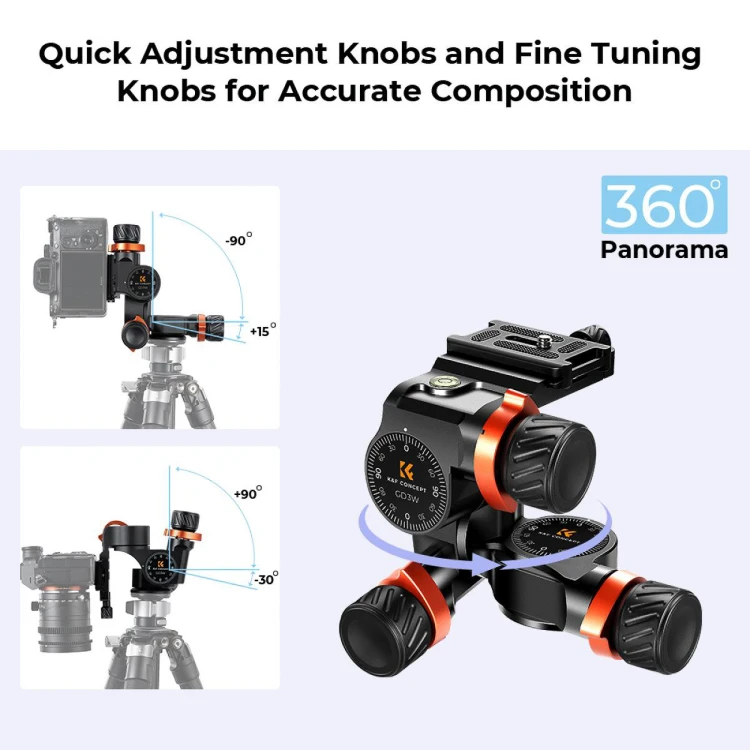 Głowica 3D z przekładnią zebątą K&F Concept GD3W