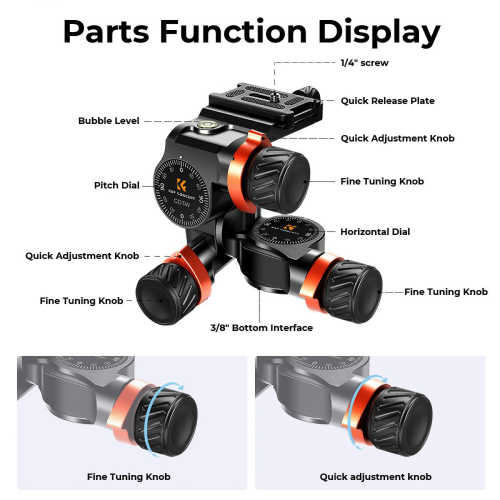 Głowica 3D z przekładnią zebątą K&F Concept GD3W