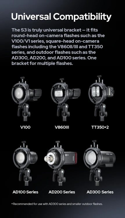 Godox S3 holder uchwyt z mocowaniem Bowens do lamp V1, V1Pro, V100, AD100, AD200, AD300