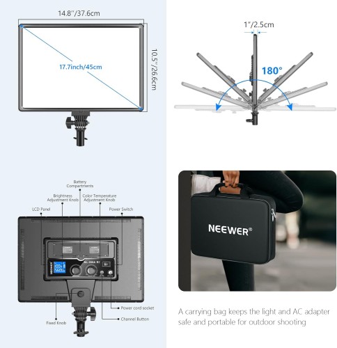 Lampa panel LED Neewer NL288 z regulacją temperatury i pilotem - 45w