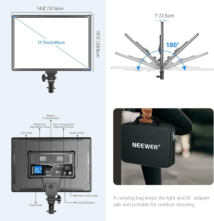 Lampa panel LED Neewer NL288 z regulacją temperatury i pilotem - 45w