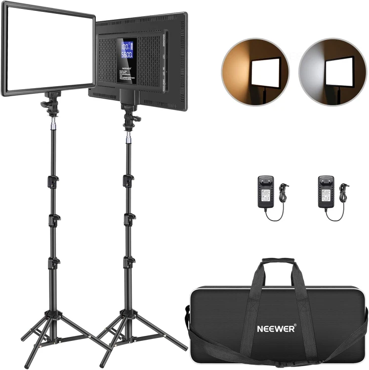 Zestaw lamp Neewer - 2 panele LED z wbudowanym akumulatorem , 2 statywy, torba