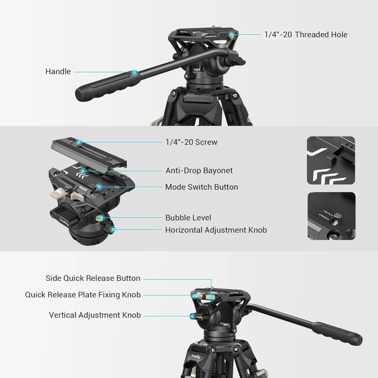 Wysoki statyw video SmallRig 3751 Heavy-Duty z olejową głowicą AD-01