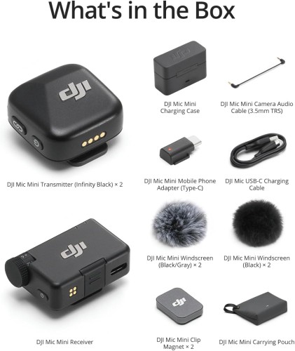 MIkrofon bezprzewodowy DJI Mini (2TX, 1TX) + etui ładujące, do telefonu, IPhone'a, Androida, kamery