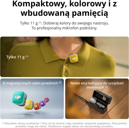 MIkrofon bezprzewodowy DJI Mini 2 (2TX, 1TX) + etui ładujące do iPhone 17/16/15, Android, tabletów