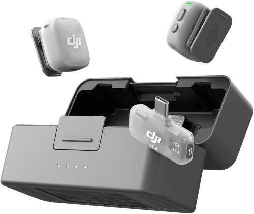 MIkrofon bezprzewodowy DJI Mini 2 (2TX, 1TX) + etui ładujące do iPhone 17/16/15, Android, tabletów