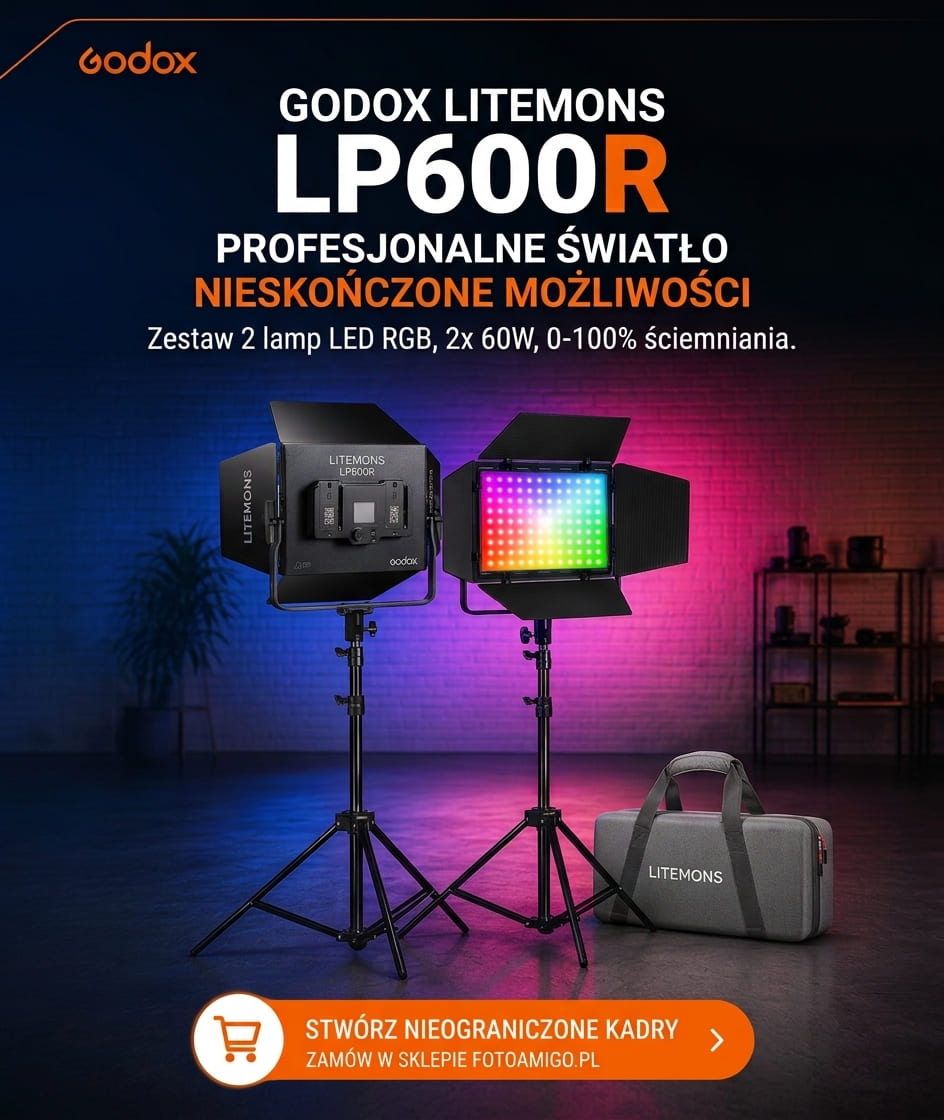 profesionalny zestaw dwóch lamp godox lp600r RGB do filmowania i fotografii